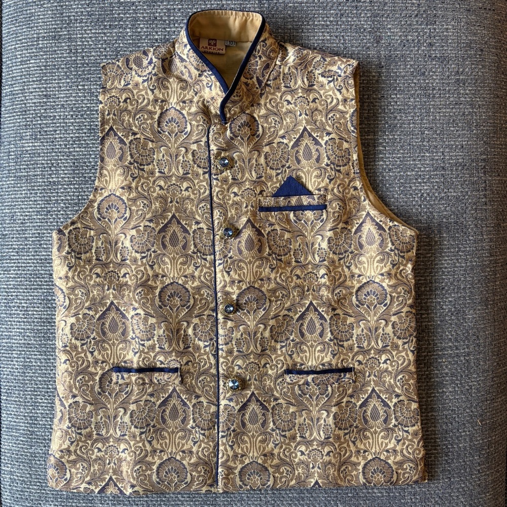 Arkion Ethnics Nehru Jacket Vest Wedding Waistcoat ~ Tapestry Style, Size 10
